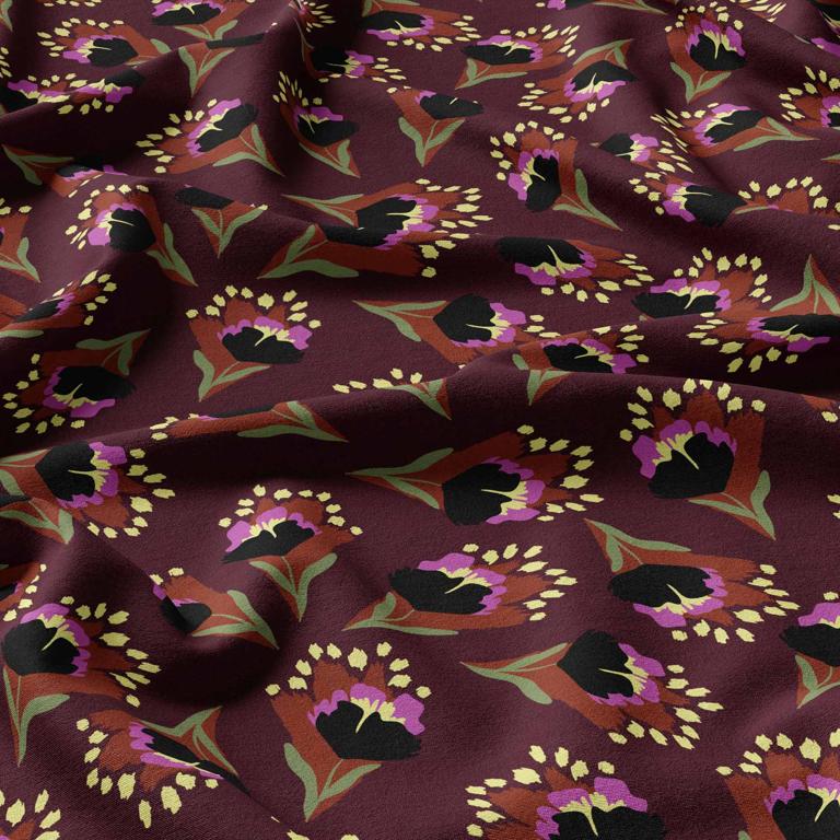 Viscose Imprimée CLOVER Chocolat / Jaune La Robe du Chat