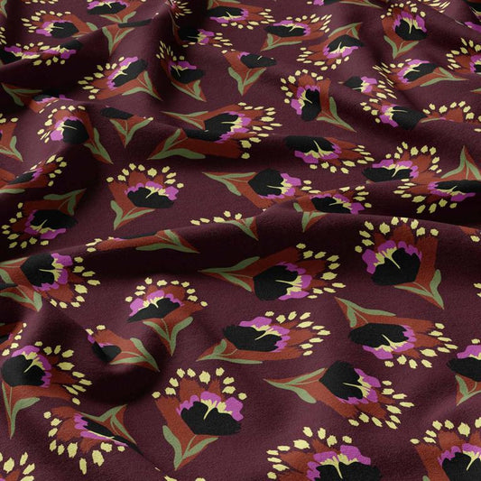 Viscose Imprimée CLOVER Chocolat / Jaune La Robe du Chat