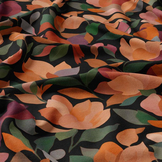Viscose Imprimée CALIDRIS Chocolat / Orange La Robe du Chat