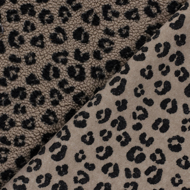 Tissu Sherpa léopard Gris taupe - La Robe du Chat