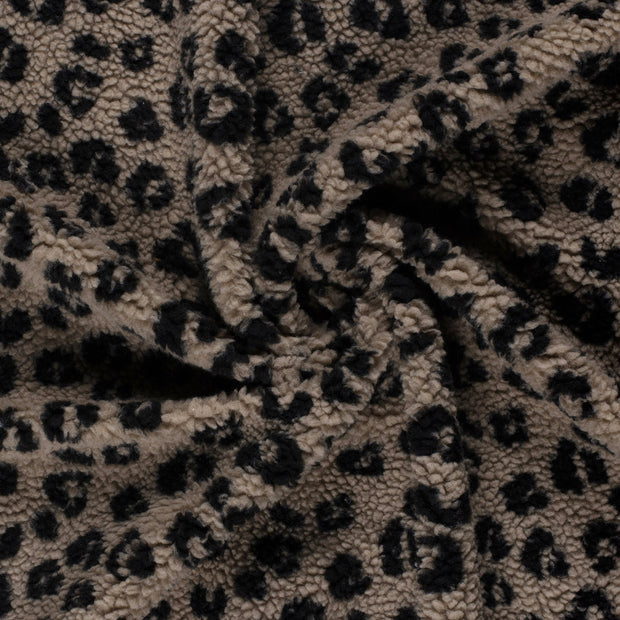 Tissu Sherpa léopard Gris taupe - La Robe du Chat